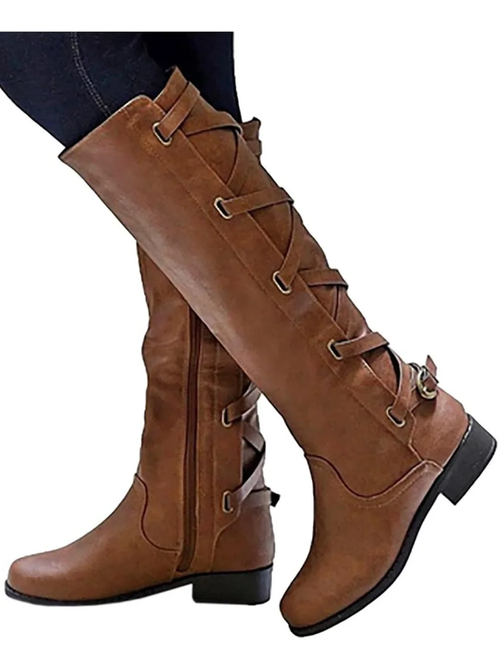 Roper Brown Over-the-Knee Lace-Strap Riding Boots